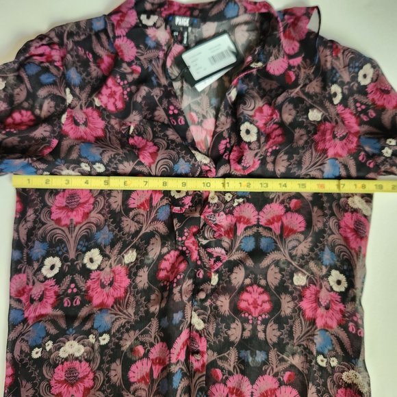 PAIGE Jodelle Floral Print Silk Blouse in Black, XSmall - Picture 15 of 16